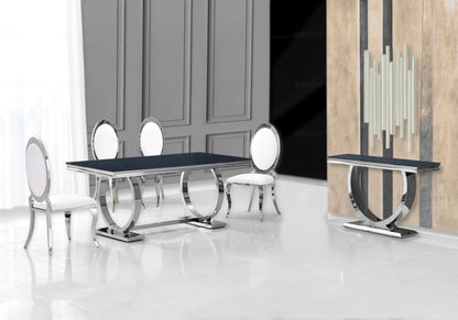 Salle à manger complète verre noir et argent | Zyra