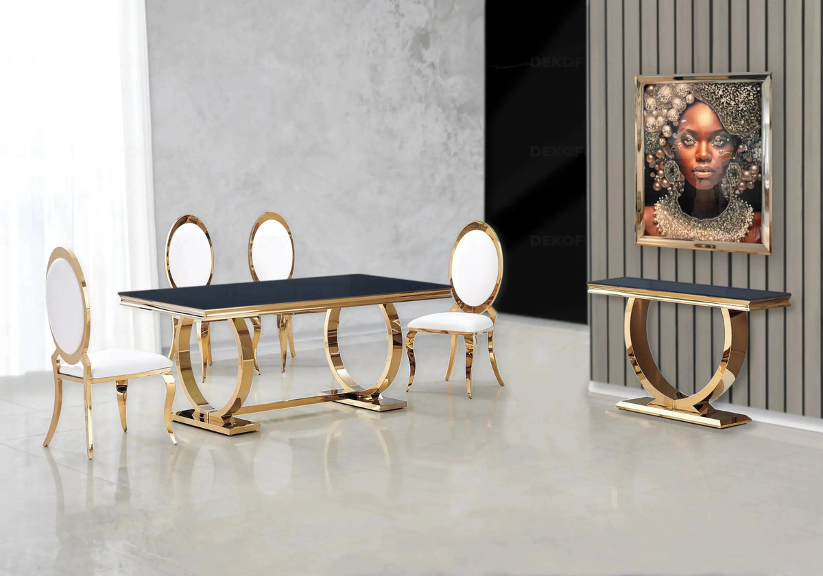 Salle à manger complète verre noir et doré | Zyra