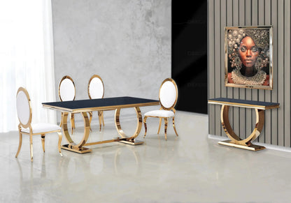 Salle à manger complète verre noir et doré | Zyra