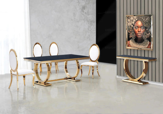 Salle à manger complète verre noir et doré | Zyra