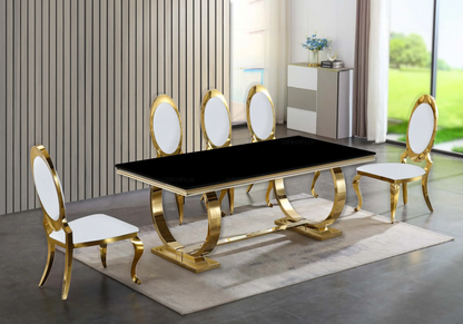 Salle à manger complète verre noir et doré | Zyra