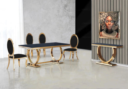 Salle à manger complète verre noir et doré | Zyra