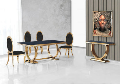 Salle à manger complète verre noir et doré | Zyra