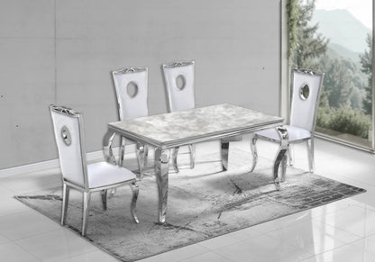Salle à manger complète marbre beige et argent | Halo