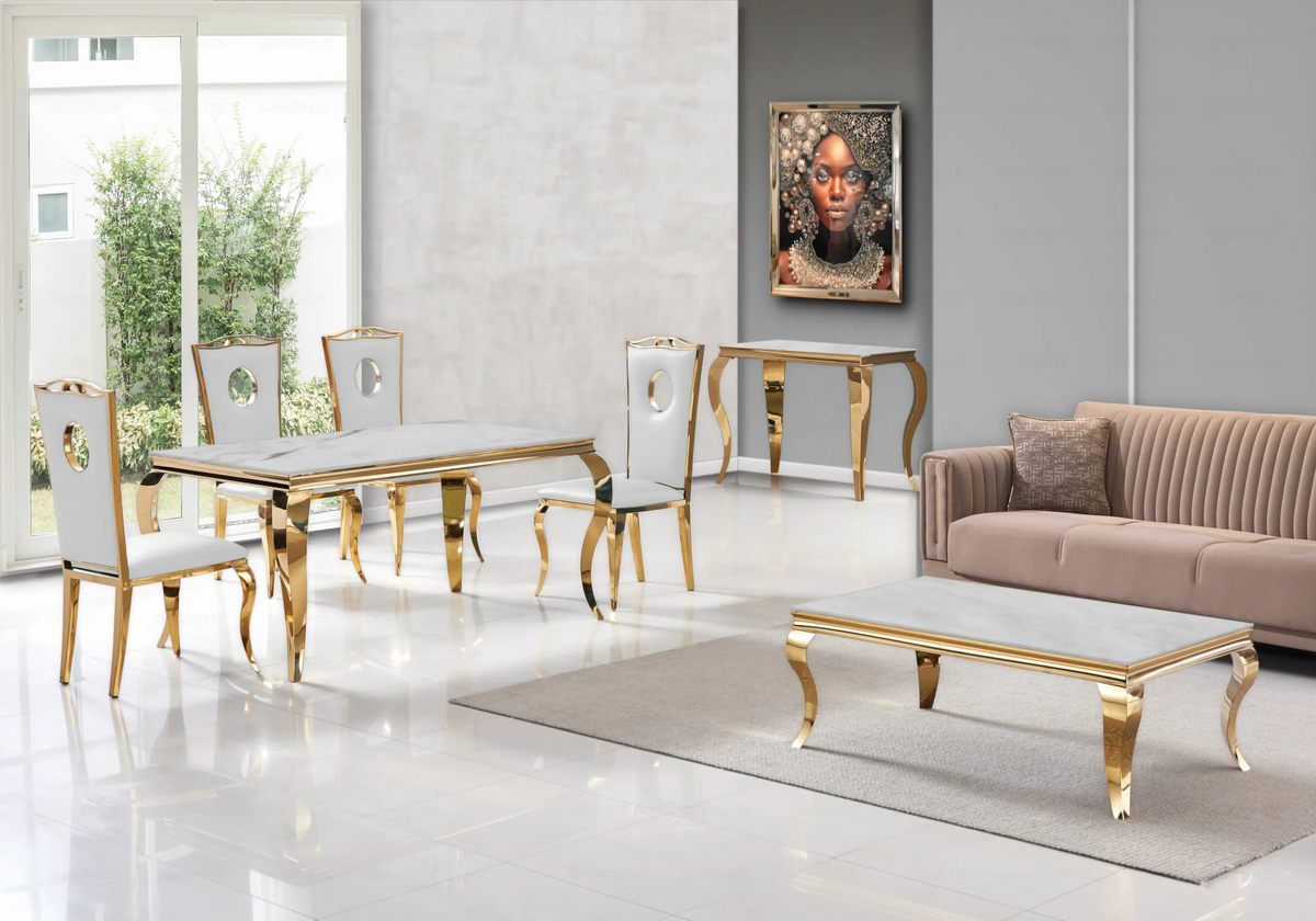 Salle à manger complète marbre beige et or | Halo