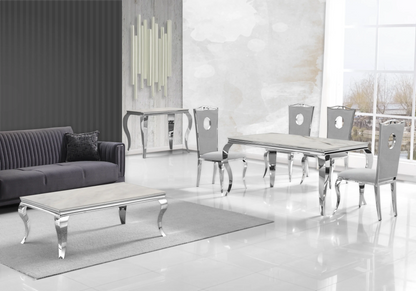 Salle à manger complète marbre beige et argent | Halo