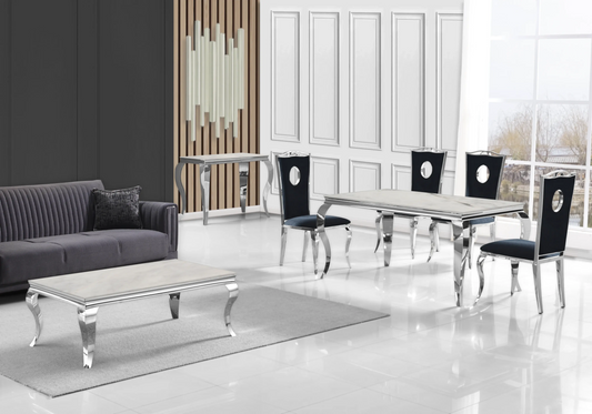 Salle à manger complète marbre noir et argent | Halo