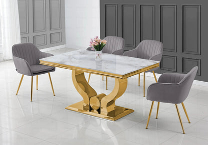 Salle à manger complète marbre beige et doré | Juno