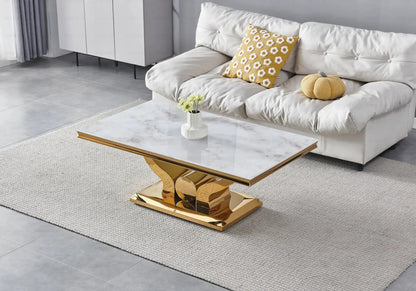 Salle à manger complète marbre beige et doré | Juno