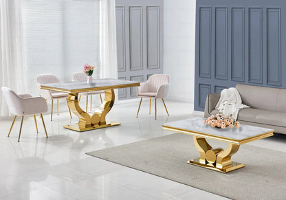 Salle à manger complète marbre beige et doré | Juno