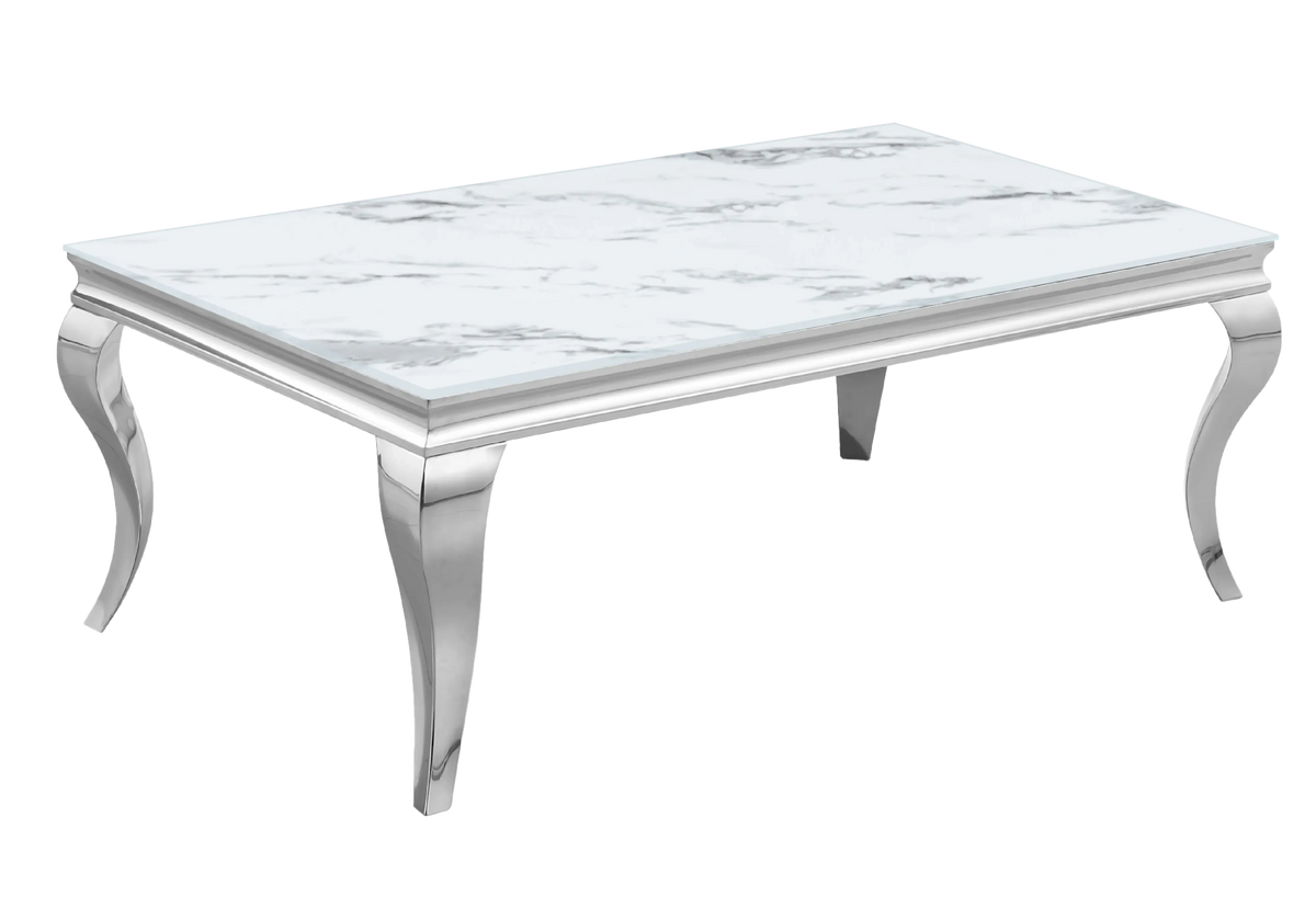 Salle à manger complète marbre blanc et argent | Halo