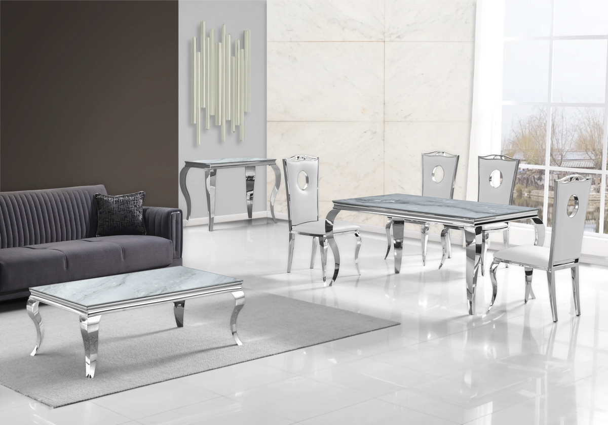 Salle à manger complète marbre gris et argent | Halo