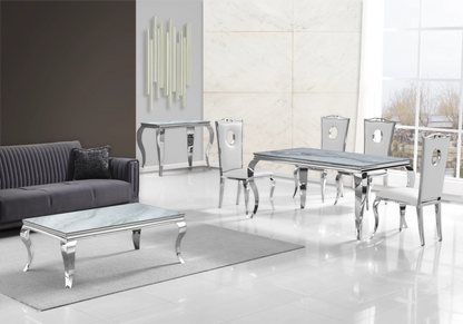 Salle à manger complète marbre gris et argent | Halo