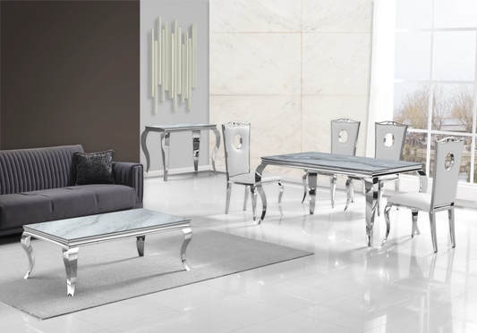 Salle à manger complète marbre gris et argent | Halo