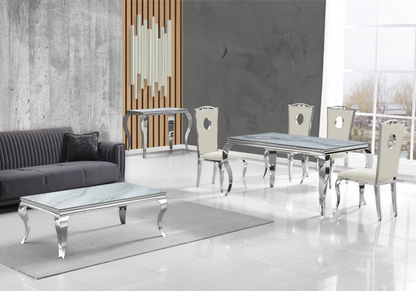 Salle à manger complète marbre gris et argent | Halo