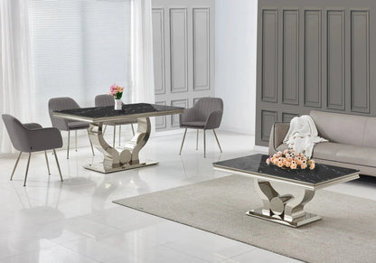Salle à manger complète marbre noir et argent | Juno