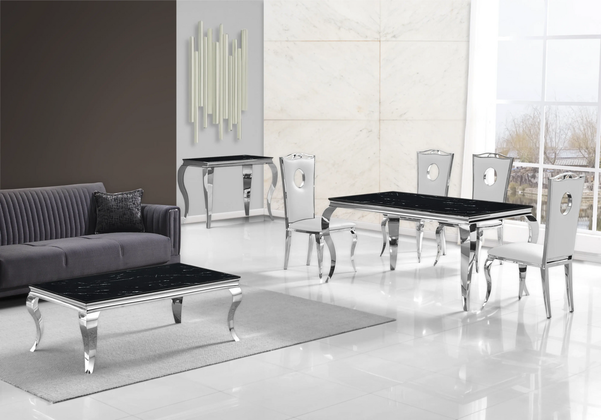 Salle à manger complète marbre noir et argent | Halo