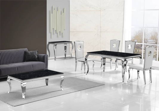 Salle à manger complète marbre noir et argent | Halo