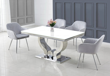 Salle à manger complète verre blanc et argent | Juno