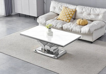 Salle à manger complète verre blanc et argent | Juno