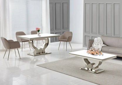 Salle à manger complète verre blanc et argent | Juno