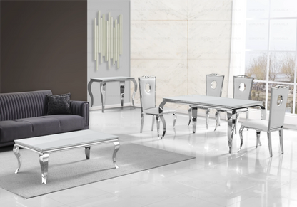 Salle à manger complète verre blanc et argent | Halo