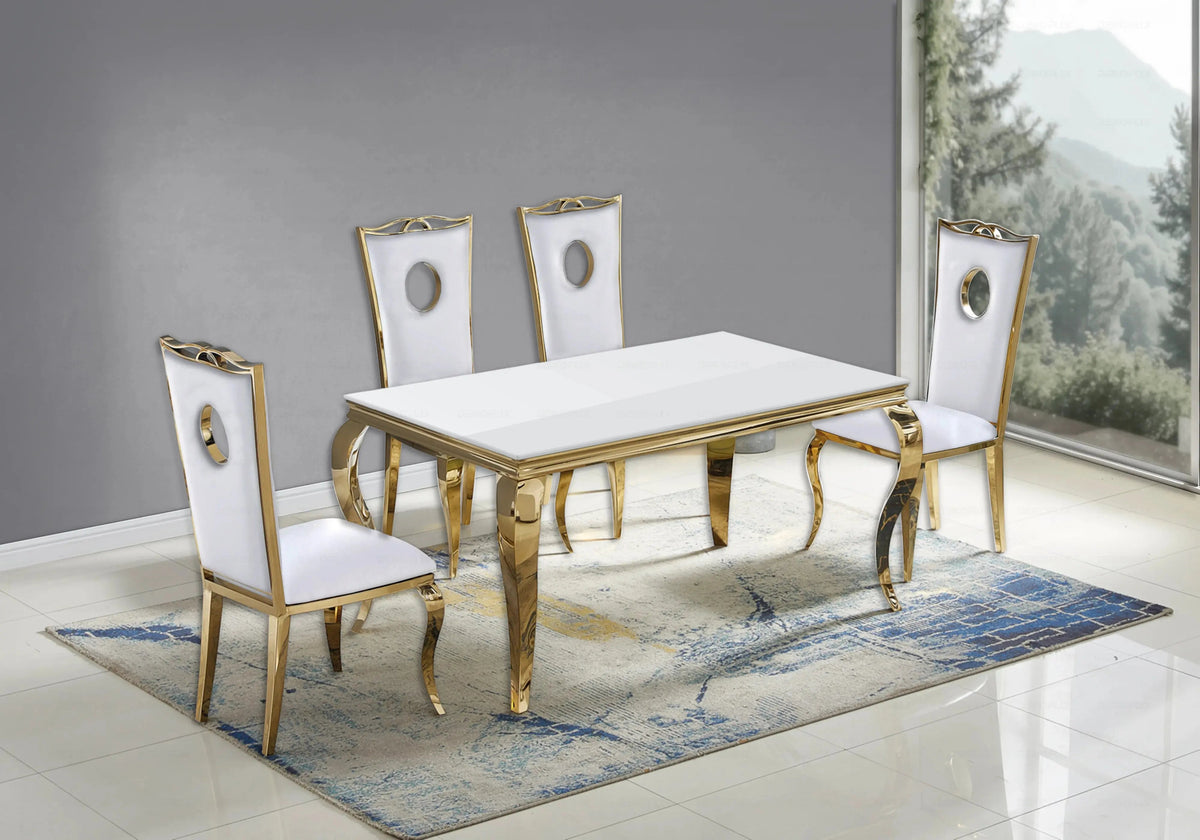 Salle à manger complète verre blanc et or | Halo