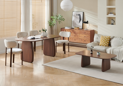 Ensemble table ovale noyer et 4 chaises japandi | Vynx