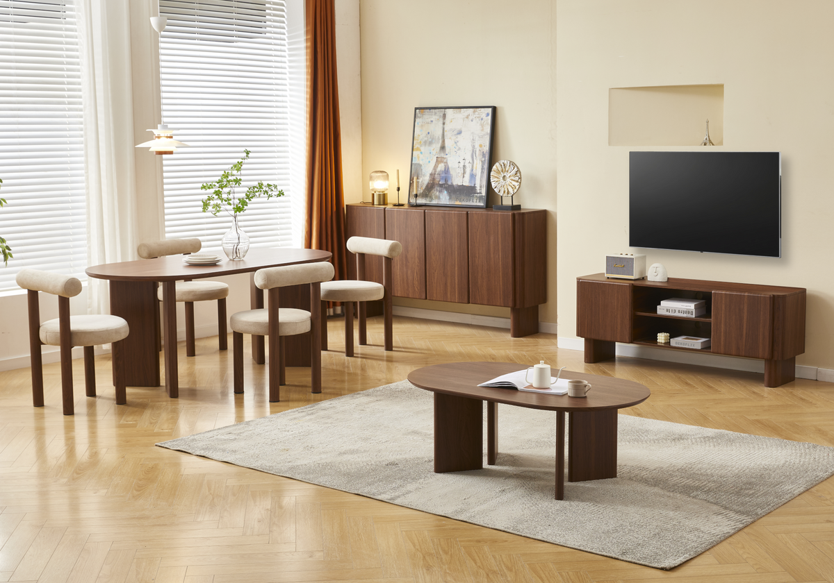 Ensemble table ovale et chaises noyer japandi | Zelor