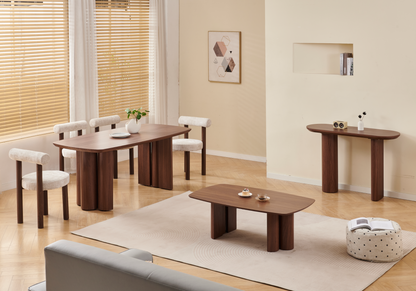 Ensemble table ovale noyer et 4 chaises velours | Zelix