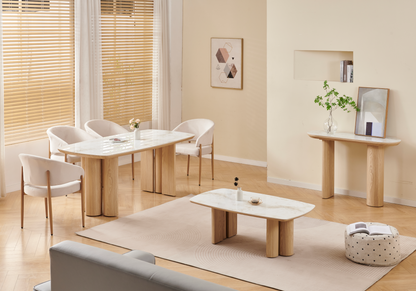 Console d'entrée design marbre beige et bois | Zelix