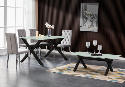 Ensemble table verre trempé et 4 chaises noires | Zyro