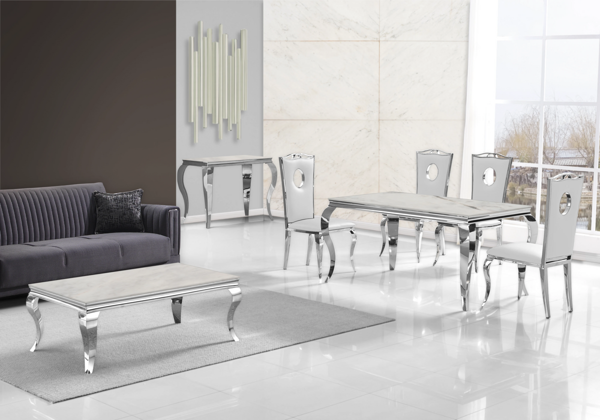 Table basse rectangulaire marbre beige et argent | Halo