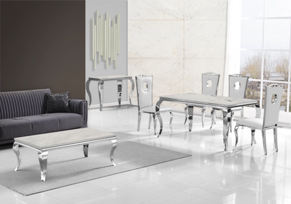 Table basse rectangulaire marbre beige et argent | Halo