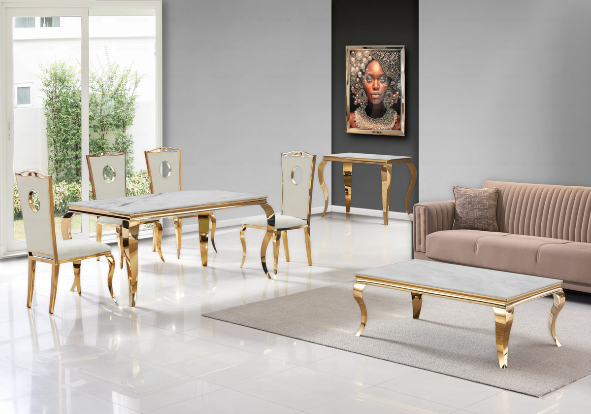 Salle à manger complète marbre beige et or | Halo