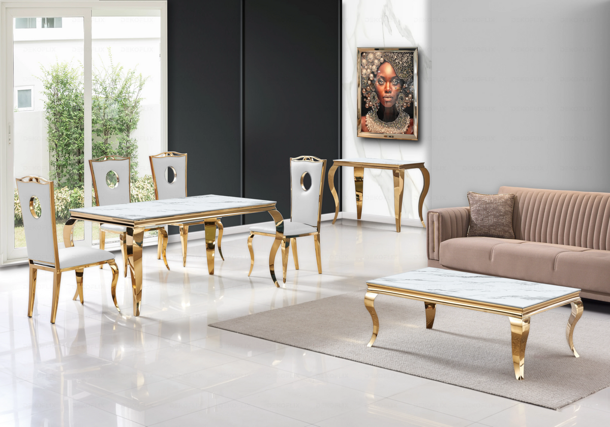 Meuble tv design marbre blanc et acier doré 160 cm | Halo