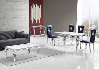 Table basse rectangulaire effet marbre blanc | Halo