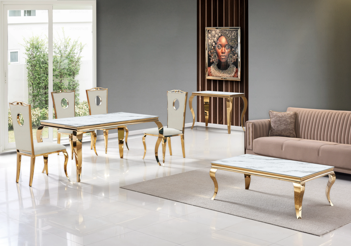 Chaise médaillon baroque en beige et dorée | Kivo