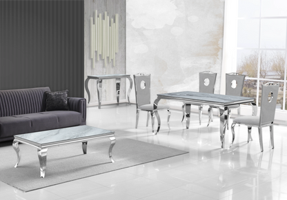 Salle à manger complète marbre gris et argent | Halo