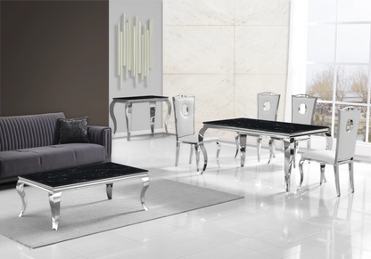 Salle à manger complète marbre noir et argent | Halo