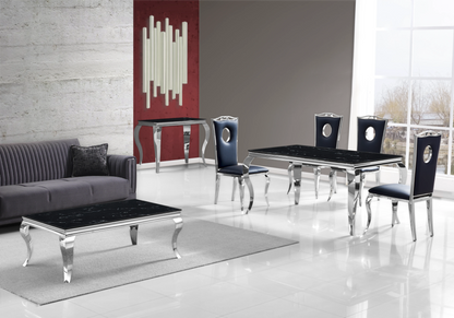 Console d'entrée design marbre noir et argent | Halo