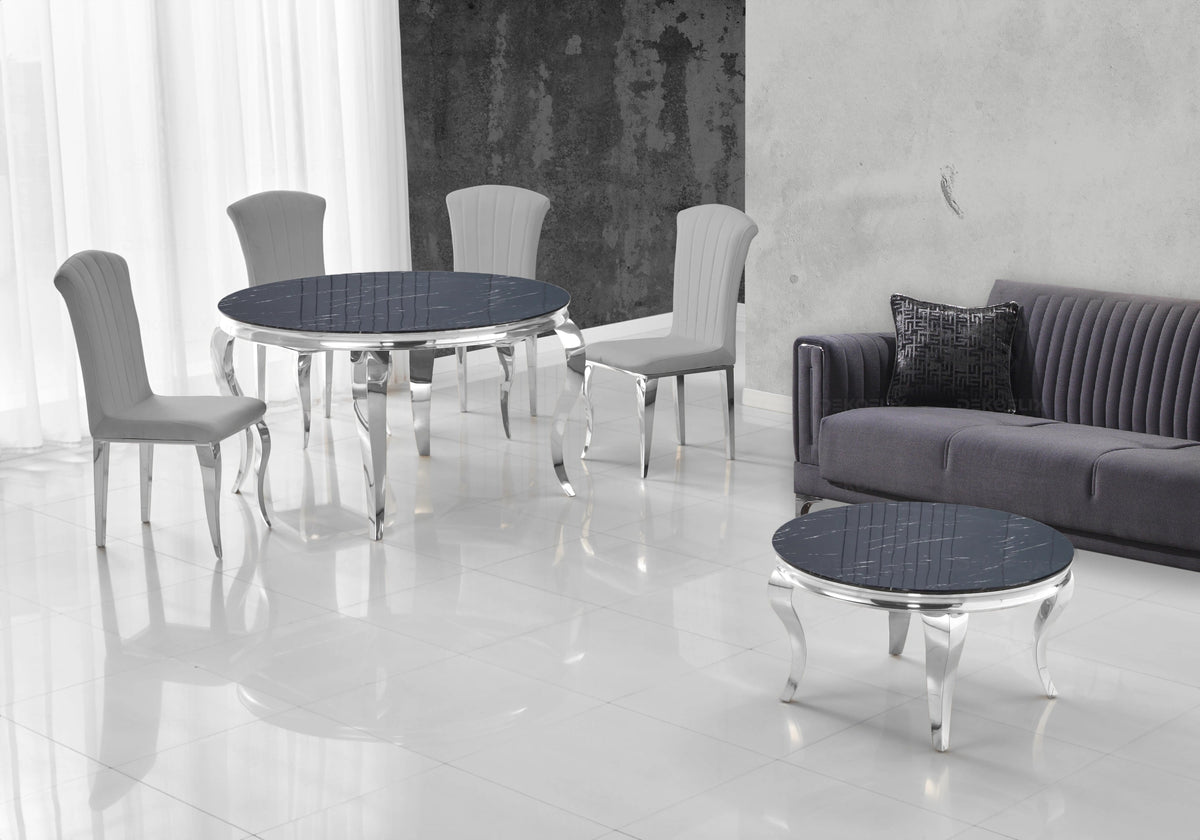 Lot de 6 chaises velours ardoise, pieds argent | Zyra