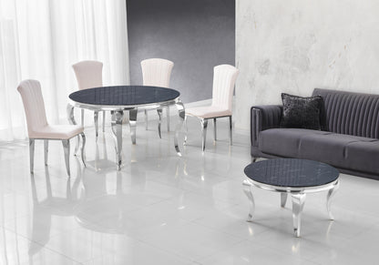 Table basse ronde marbre noir et pieds argent | Halo