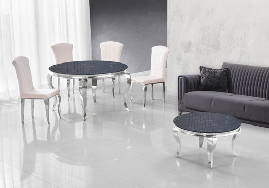 Table basse ronde marbre noir et pieds argent | Halo