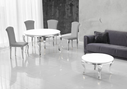 Ensemble salle à manger ronde verre blanc argent | Halo