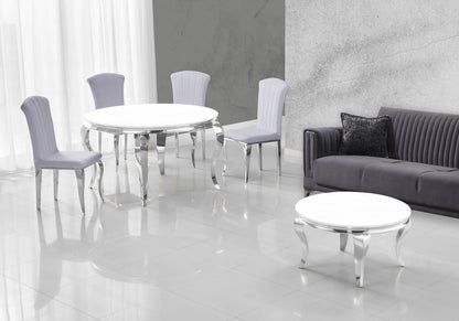 Ensemble salle à manger ronde verre blanc argent | Halo
