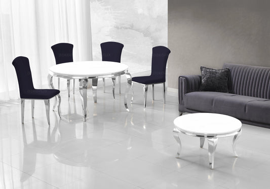 Ensemble salle à manger ronde verre blanc argent | Halo