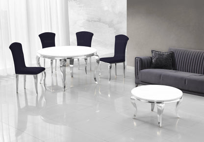 Table à manger ronde verre blanc et pieds argentés | Halo