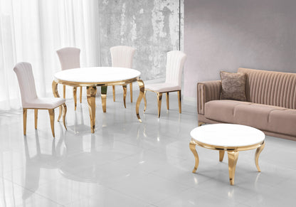 Table basse ronde verre blanc et métal doré | Halo