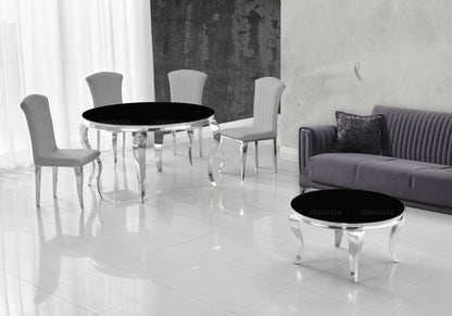 Ensemble salle à manger ronde verre noir argent | Halo